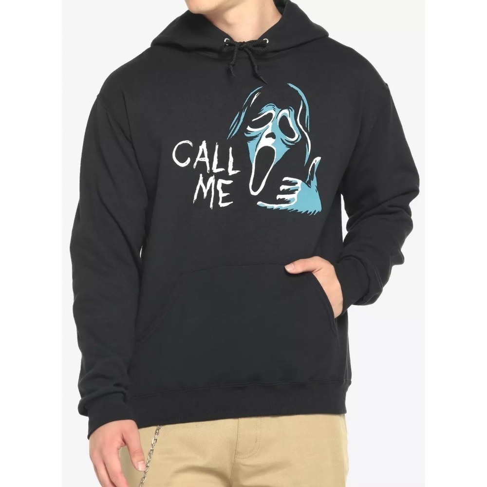 Ghostface Call Me Black Pullover Hoodie Scream Movie Graphic Print Men's